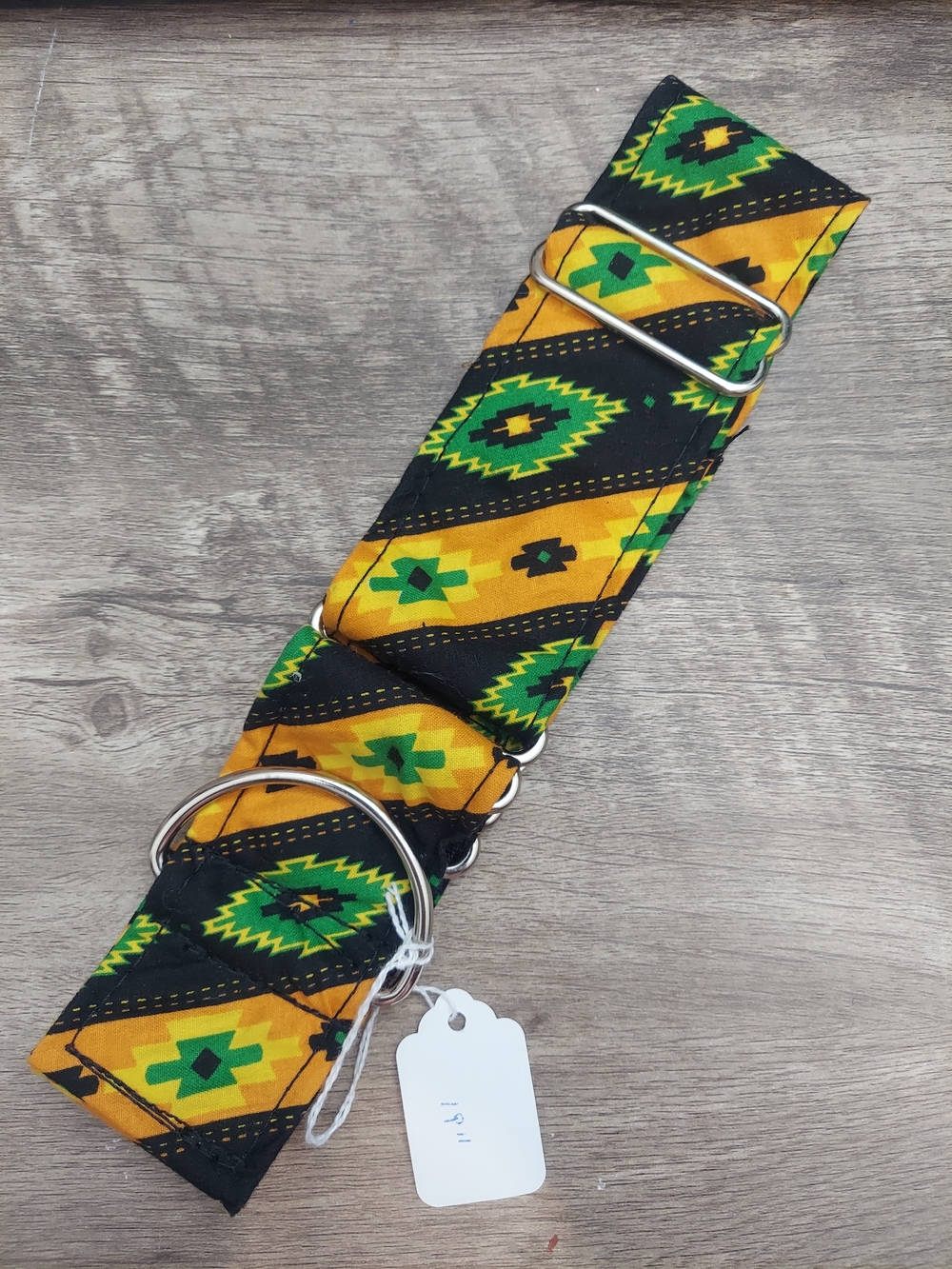 Custom Martingale Dog Collar 2" Southwestern Tribal Gold Green Sighthound 19"